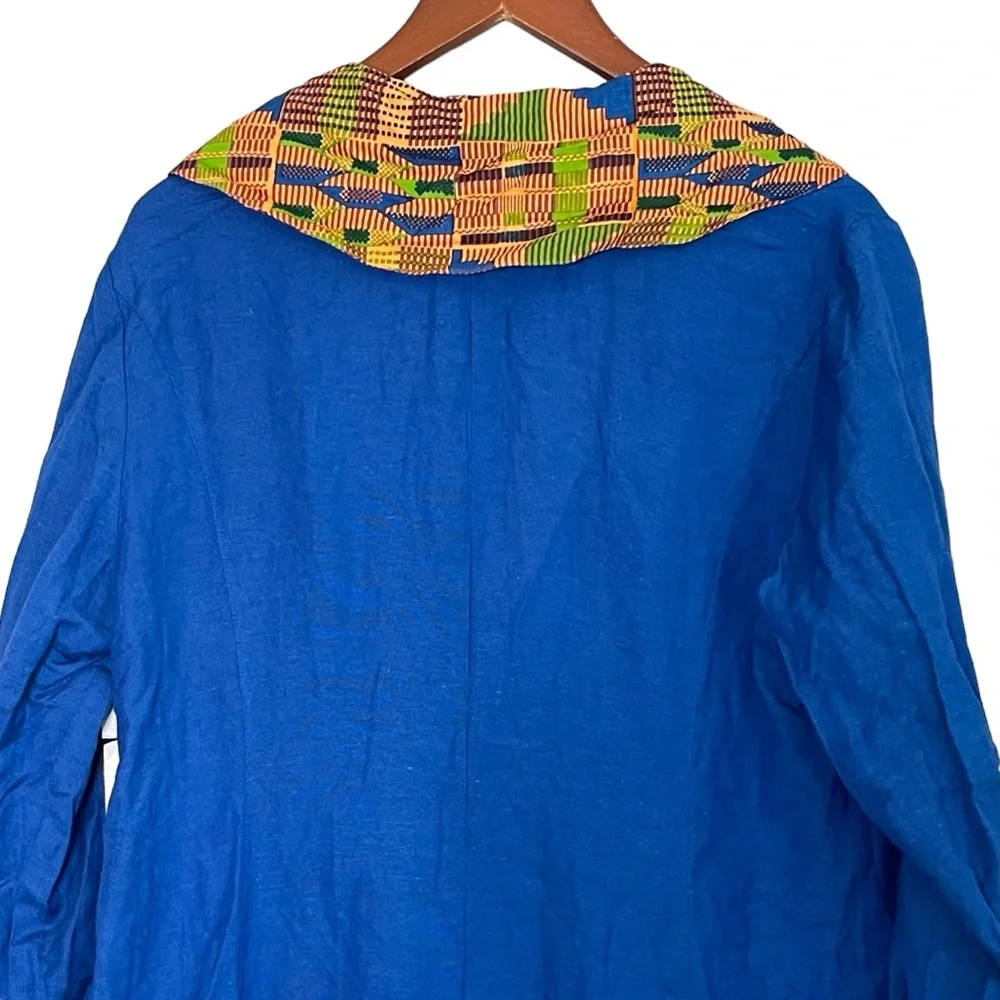 Ashro Flax V Neck PeterPan Collar Duster Size 16 Side Slits Blue Beach Cover